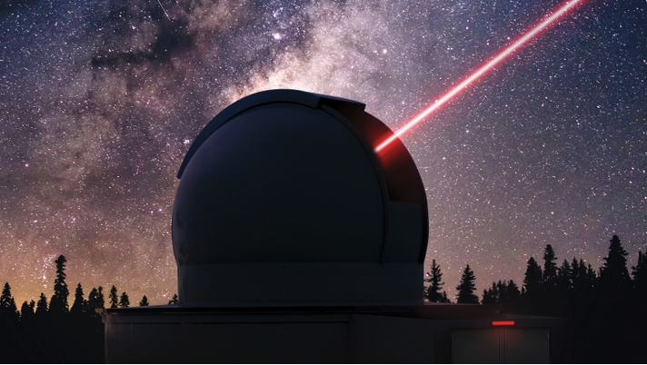 An artist’s concept of the optical communications ground station at Mount Stromlo Observatory in Canberra, Australia, using laser communications technology. Credit: The Australian National University image