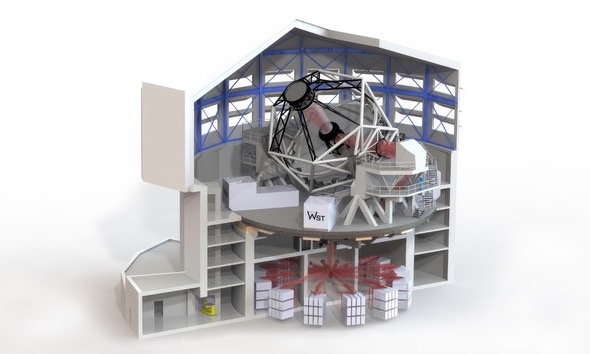 WST facility design. Credit: G.Gausachs/WST A cut away diagram of a telescope in a building